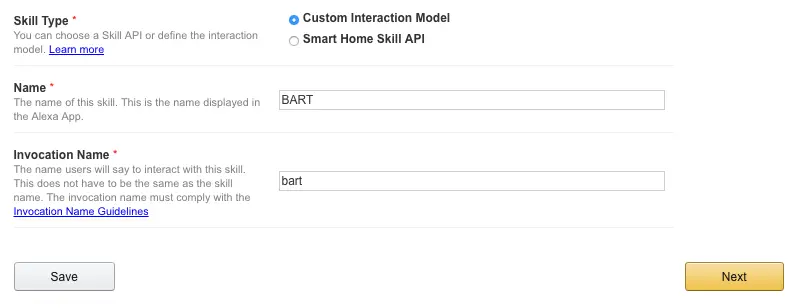 Alexa custom skill setup.