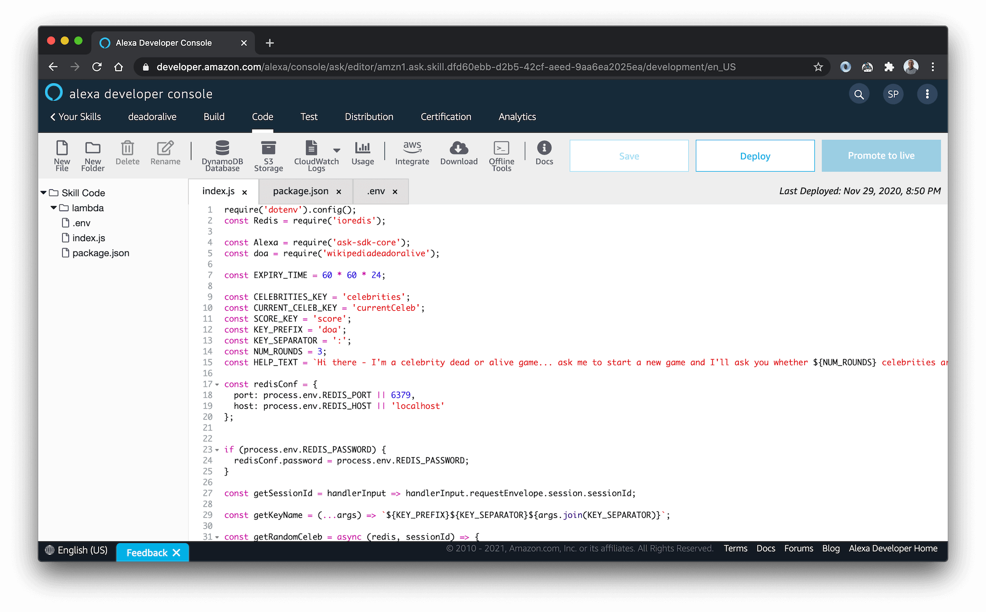 Coding in the Alexa Developer Console