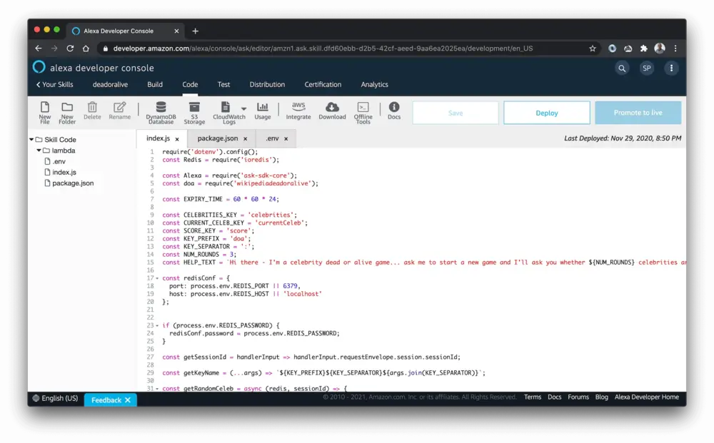 Coding in the Alexa Developer Console