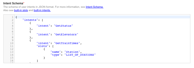 Alexa intent schema.