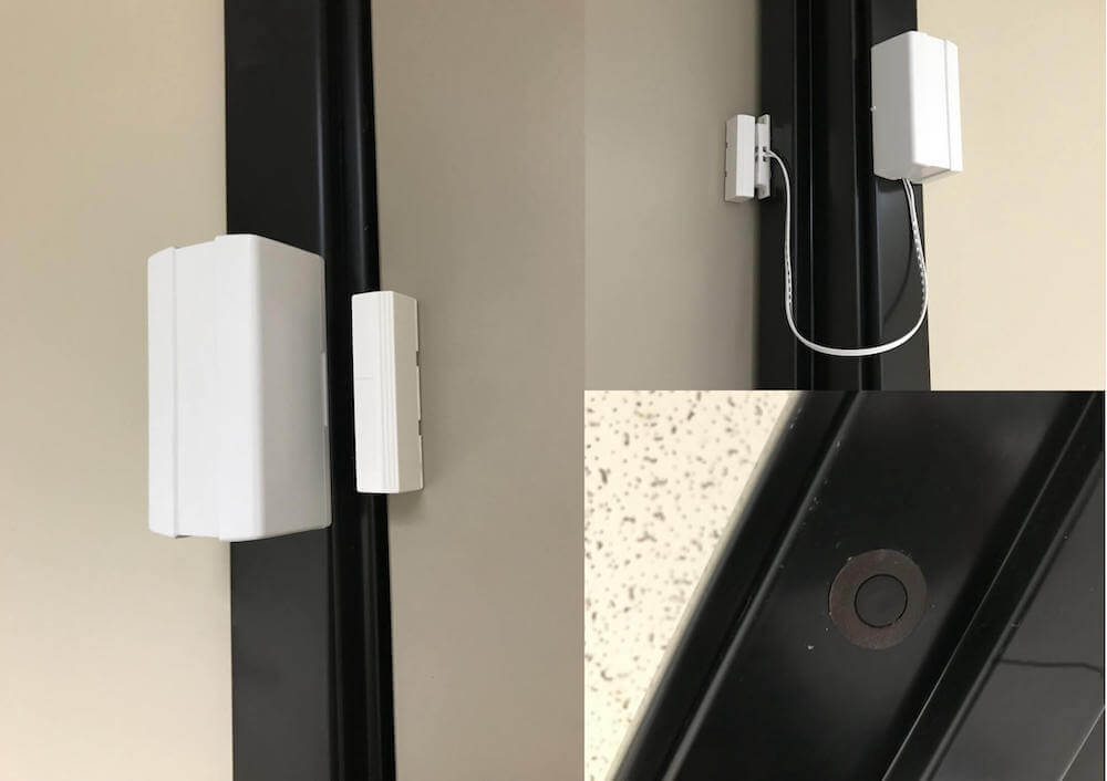 Switch sensor mounted to a door frame.