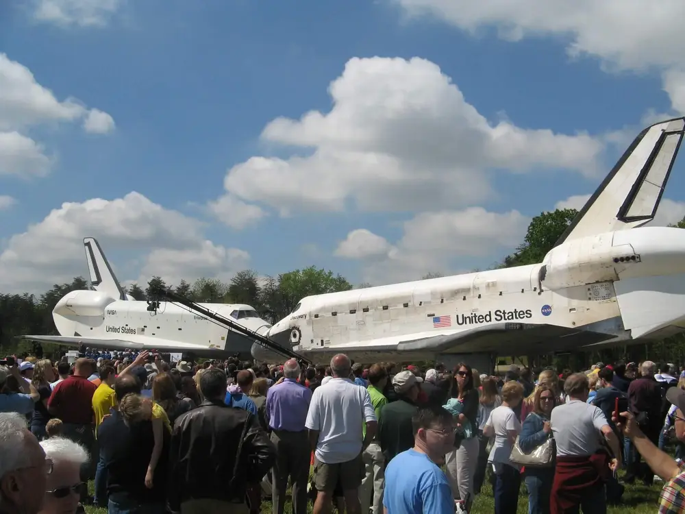 Shuttles Discovery and Enterprise at the Smithsonian Air and Space Museum, Dulles Airport Virginia.
