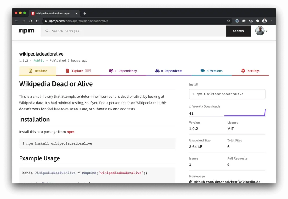 npm Page for my package