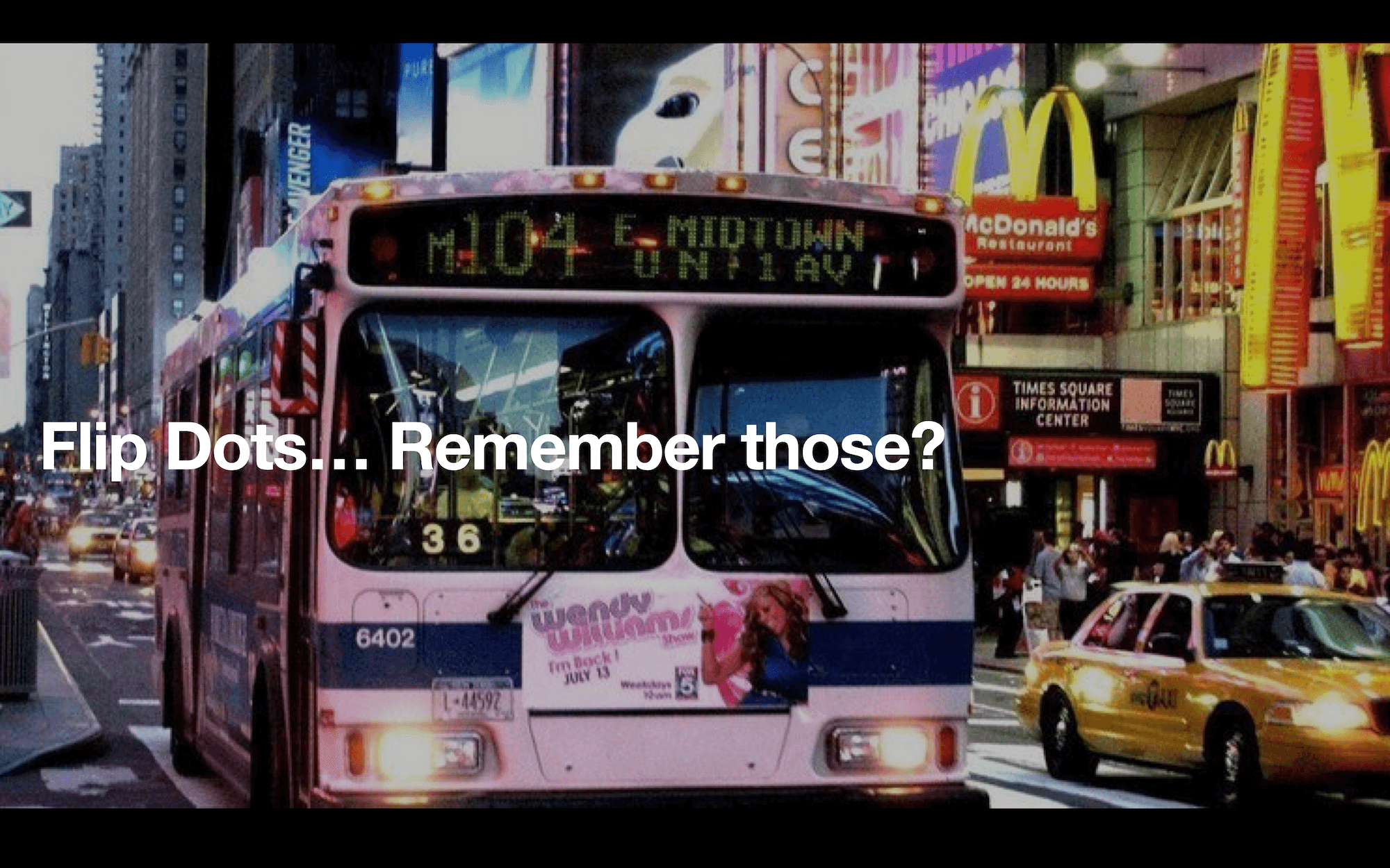 Bus with flip dot display in New York City