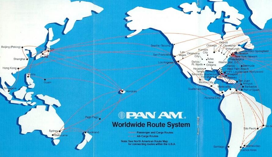 Map of part of Pan American Airlines Route Network.