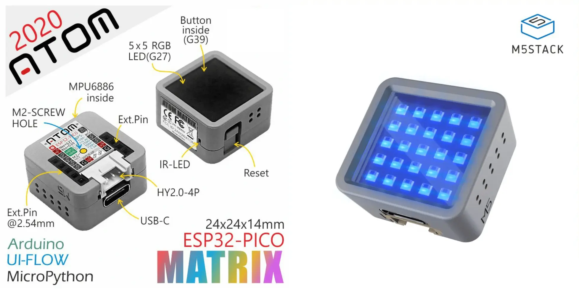 Overview of the M5Stack Atom Matrix.