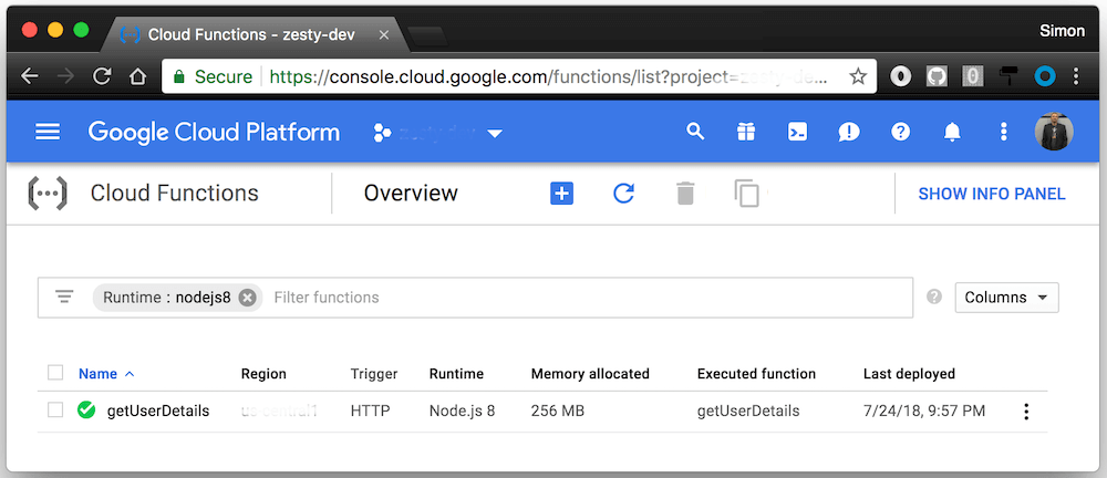 Cloud Functions console