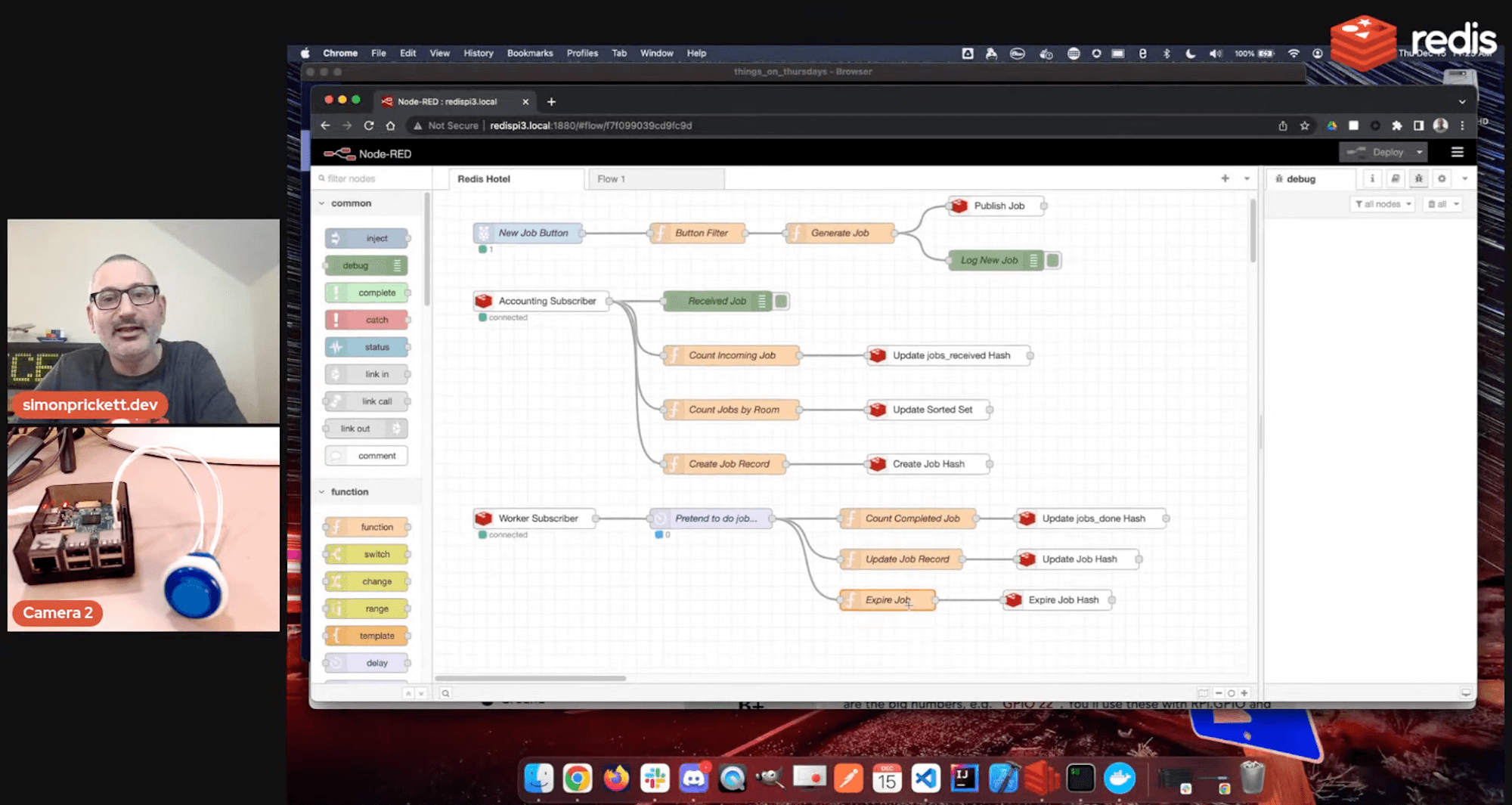 Screenshot from my live stream showing the Node RED project flow
