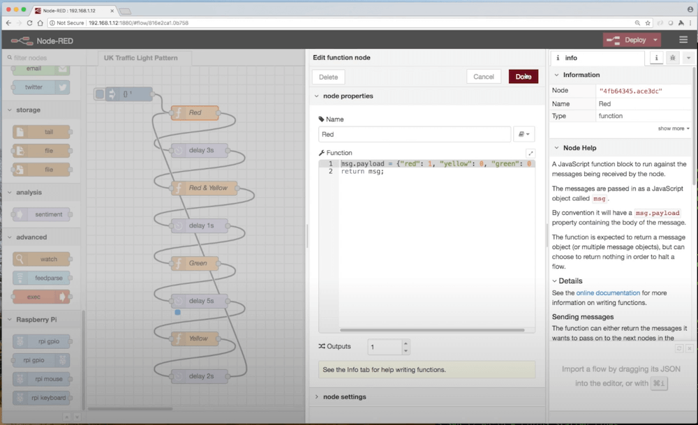 Configuring function node payloads