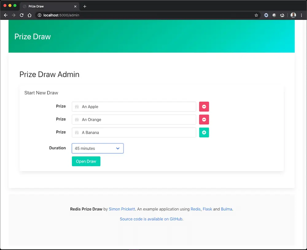 Configuring the Prize Draw