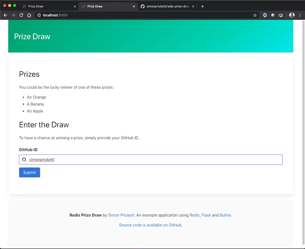 Entering the Prize Draw
