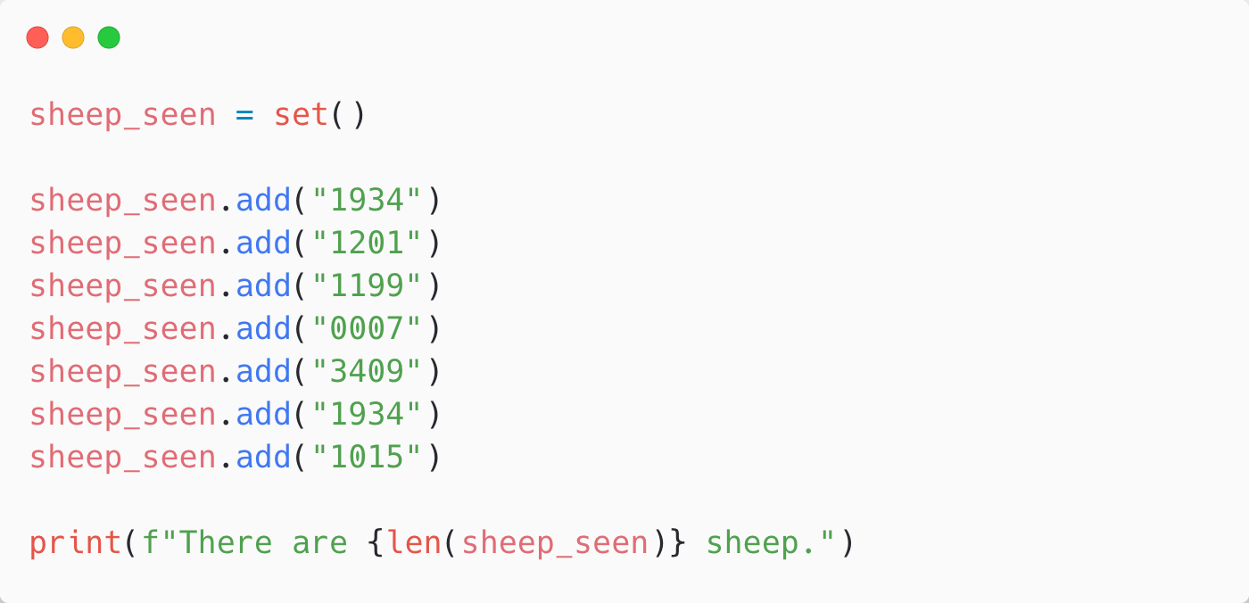 Counting sheep with a set in Python