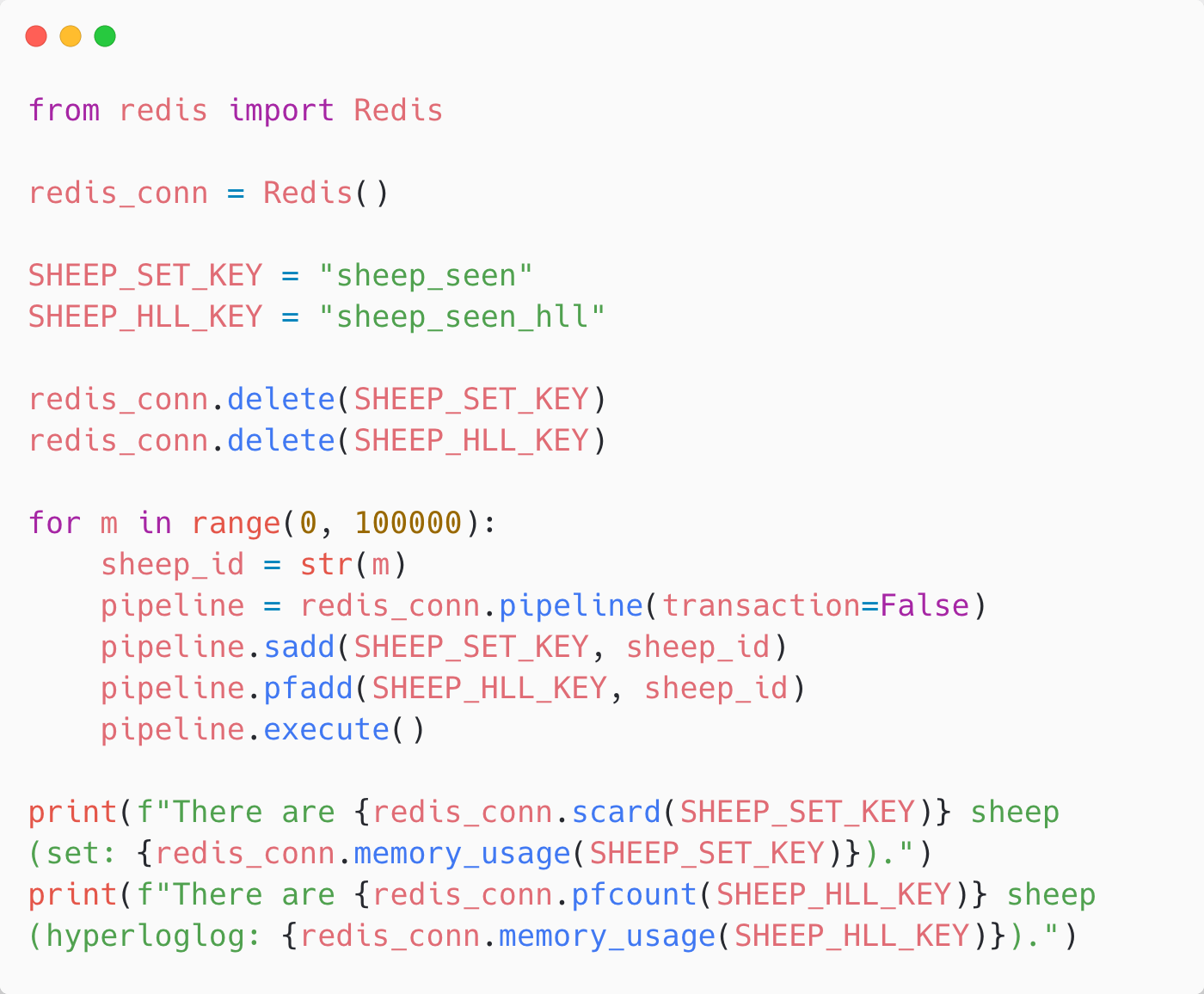 Comparing Redis set and Hyperloglog counts