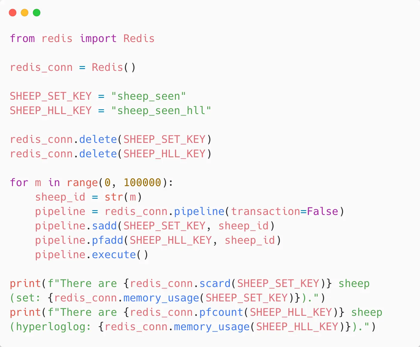 Comparing Redis set and Hyperloglog counts