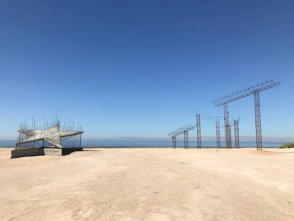 Big concrete star on the beach.