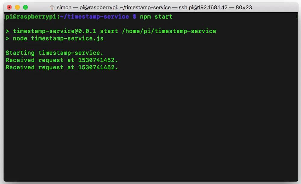 Console output from test.