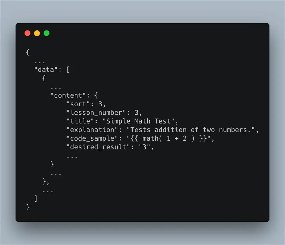 Example JSON from the instant API.