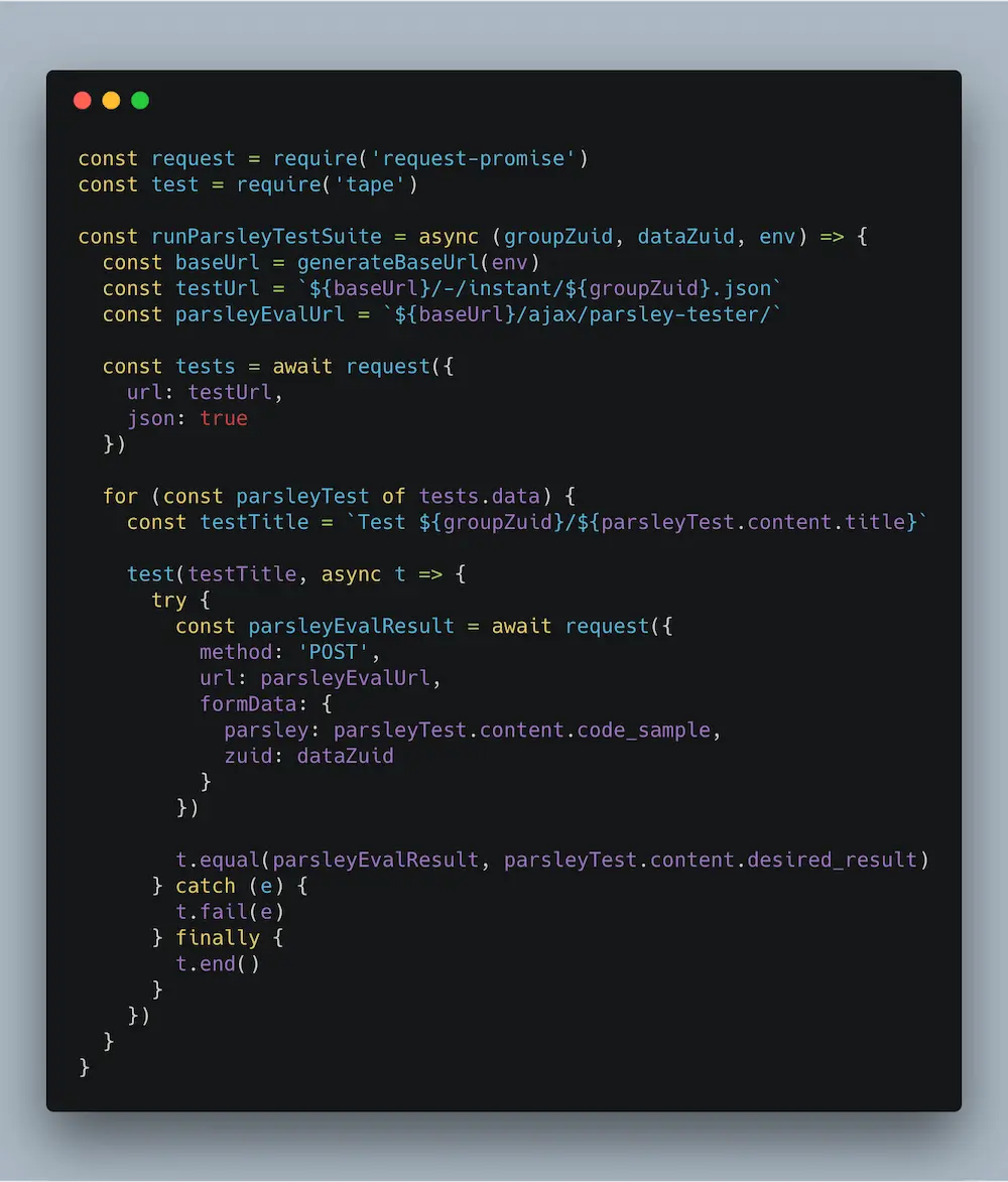 Code to build and run a test.